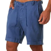Män shorts män bomullslinne avslappnade byxor knappar snörning midjan fickor kort manlig rak homme bermuda maskulina