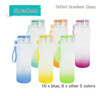 USA Warehouse 500ml Sublimación Botella de agua esmerilada taza de vidrio glaseado botella de jugo de vidrio mate transparente taza de viaje en blanco