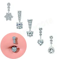Crystals Belly Button Rings for Women Girl Surgical Steel CZ Navel Ring Set Cute Heart Belly Rings Piercing Body Jewelry