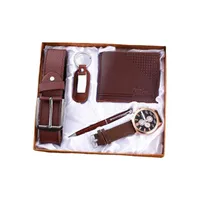 Bilek saatleri 5pcs/set moda erkek saatler Set hediye kutusu lüks kemer cüzdan anahtar zinciri kalem kuvars erkekler için saat izle erkek saat hediyeleri