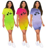 2022 Brand Designer Women Tracksuits Letter Short Sleeve 2 Piece Set T-shirt Shorts Summer Crew Neck Jogging Suit Fashion Outfits Gradient Color Sportswear 5038
