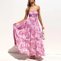 فساتين غير رسمية صيف فستان ميني للسيدات قطن الأزهار المطبوعة بلا حمال