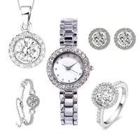Zegarek marka marki 5pcs Zestaw Zestaw Kobiety luksusowe bransoletka naszyjniki pierścieniowe Zestawy Kobieta biżuteria panie Rose Gold kwarc na rękę