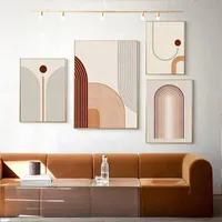 Pinturas boho abstracto geométrico arco iris beige lienzo de pintura arte de pared imágenes carteles impresos para sala de estar decoración del hogar