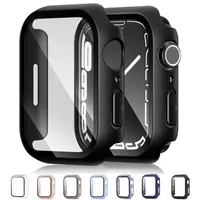 Cases con películas de pantalla de vidrio para Apple Watch Serie 7 6 5 4 3 2 1 SE 45 mm 41 mm Case Iwatch 44 mm 40 mm 38 mm 42 mm Cobertura protector de pantalla de parachoques