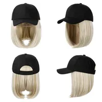 Nxy wigs hår syntetiskt cosplay shangzi kort vågig baseball naturlig bob svart hatt mössa med naturligt anslut justerbar 220225