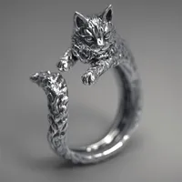 Pierścienie klastra Retro Kreatywne proste geometryczne projekt thai srebrny czarny kot pierścienia mody Para wysokiej jakości biżuterii