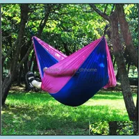Hammocks Outdoor Furniture Home Garden Ll Double Person Hammock Top Quality Portable Nylon Parachute Cot Bed Campi Dh6Xf