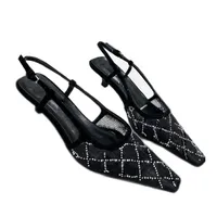 Black Clear Crystal Diamond Women Dress Shoes Sandals Designer Slides Party Wedding Shoe With Box