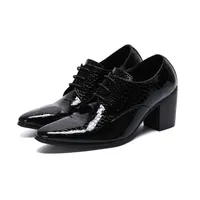 Men de 8 cm Tacones de altura de los zapatos de vestido de cuero genuino zapatos de oxford negros para hombres zapatos de serpiente de tacón grueso para hombres zapatos clásicos