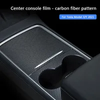 PVC Merkez Konsolu Wrap Kiti Parçaları Sticker Tesla Model 3 / Y 2021 Otomobil Aksesuarları için Karbon Fiber Doku Değiştirme