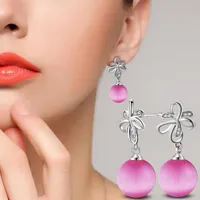 Stud Charm 925 Sterling Silve Earrings For Women Wedding Party Fashion White Pink Pearl Flower Crystal Jewelry EarringStud