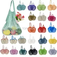 Mesh Bags Washable Reusable Cotton Grocery Net String Shopping Bag Eco Market Tote for Fruit Vegetable Portable short and long handles Organizer EE