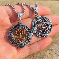 Hänge halsband norrniga vikingningsträd i liv halsband män dubbelsidig vintage rostfritt stål ygdrasil amulet juvelrypendant