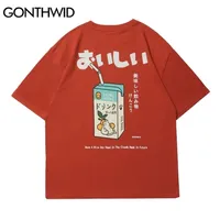 Gonthwid Tshirt streetwear harajuku اليابانية الحليب المطبوعة القمصان الهيب هوب أزياء القطن الصيف غير الرسمي tshirts قمم 220523