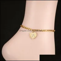 Länkkedja armband smycken vintage guld a-z initial bokstav anklet för kvinnor rostfritt stål alfabet benhjärta charm ankel armband bäst