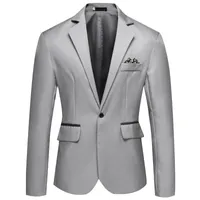 Men's Suits & Blazers 2022 Classic Men Long Sleeve Lapel Suit Solid Slim One Button Notch Blazer Male Business Wedding Formal Jacket