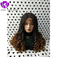 New middle part full Lace Front Braided Wig ombre blonde color short braided curly Wigs For afro Women natural hairline302H