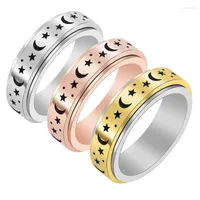 Wedding Rings Rose Gold vergulde roestvrijstalen Stell Ring Moon en Star Roterend koppel voor vrouwen Wynn22