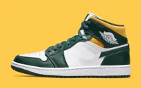 Mens Womens Shoes Jumpman 1 Mid Coconut Milk Basketball Shoe Top Quality Sports Sneakers Color WhiteDark Green-Yellow Size 36-47 Available