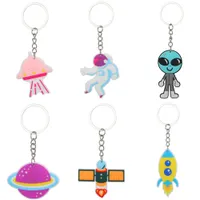 PVC Key Chains With Metal Rings Spaceman ET Space Ship Cute Cartoon Soft Silicone Key Holder voor kinderen jongensmeisjes