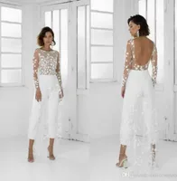 2022 Wit satijnen jumpsuit met overkruibelt prom jurken elegante lange mouwen Backless Party Jurken Pants avondjurken Vestido de festa aanpassen B0610X