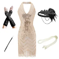 Casual Dresses Plus Size 3XL Women's Flapper 1920s paljettpärlade fransade Great Gatsby Wedding Roaing Dress w/Accessories Set XS-XXXXLCAS