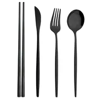 Servis uppsättningar DRMFIY 4st Black Set Mirror rostfritt stål Cutsly Knife Fork Spoon Chopsticks Tableware Western Flatware SetDinnerwareware