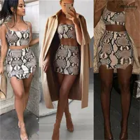 Sexy Snake Print Tight Skirts 2PCSSet Womens Sleeveless Bandage Crop TopsMidi Skirt Bodycon Mini Fashion Clothing 220606