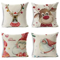 Cushion Decorative Pillow Christmas Cartoon Watercolor Pillowcase Linen Decoration Gift Cushion Cover Suitable For Car Sofa 18 18inchCushion
