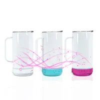 US warehouse Sublimation Coffee Mugs with Bluetooth Speaker 14oz Stainless Steel Handle Tumbler USB Charger Double Wall Music Tumblers Blank White Water Bottle