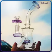 Mini Glass Bong Smoking Hookah 6 Inch Recycler Thick Pyrex Oil Burner Pipe Purple Color Water Bongs Toabacco Rig 14mm Joint Nail Bowl