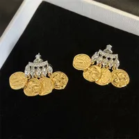 2022 New Ancient Greek Avatar Gold Coins Unique Earrings Stud Trendy Temperament Female Exaggerated Ins Fashion Jewelry Gift