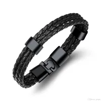 The cheapest Multi-layer Genuine PU Leather Men Bracelet Creative Titanium Steel Leather Bracelet Stainless Steel Charm Bang293A
