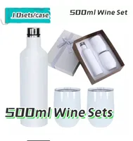 local warehouse sublimation Wine Gift Set blank Stainless Steel 17oz Wine Bottle with Two 12oz Wine Tumblers and plastic straw USA stock
