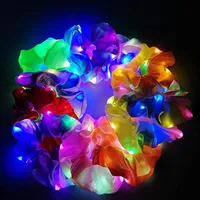 Link Chain Hair Scrunchies Elastic Glow Bands for Girls Women Light Up Accessories Neon Party Amjww