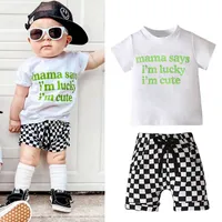 2022 Summer Baby Boys Casual Clothes Sets Letter Short Sleeve T Shirts Plaid Printed Shorts