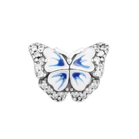 Charmos azuis Butterfly Sparkling Charm Sterling Silver Jewelry for Woman DIY 2022 Minchas Fazendo encaixes de cobra
