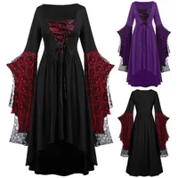 Casual jurken Fashion Witch Cosplay Halloween kostuum plus size schedel jurk kanten vleermuis mouw kostuums voor vrouwen