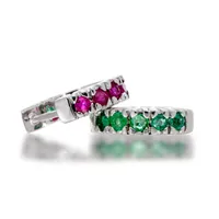 Hoop & Huggie Emerald And Ruby Rhodium Over Sterling Silver Earrings. Designer Bridal For Wedding Stud Jewelry