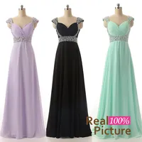In Stock Long Bridesmaid Dresses Beads Chiffon Green Red Blue Purple Lilac Real Image 2019 Bridal Party Evening Gowns Prom Cheap R294W