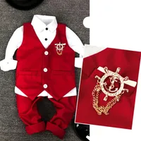 2019 New Child Vest Suit Fashion Kid Kid Wedding Summer 정장 3 부 빨간색 및 White239T