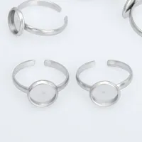 Biseles de anillo ajustable de acero inoxidable Ajuste en blanco 8/10 / 12 mm Cabecón redondo Anillos Hallazgos 10pcs