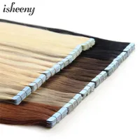 Isheeny Blonde Human Hair Tape In Extensions European Natural Skin Weft 12&quot;-24&quot; Black Brown 100% Real W220401