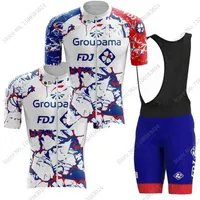 2022 정장 사이클링 저지 세트 프랑스 FDJ 팀 여름 자전거 의류 mens 도로 자전거 셔츠 셔츠 정장 턱받이 반바지 mtb culotte maillot