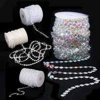 Party Decoration 30m 10mm Crystal Acrylic Hanging Craft Beads Chain Wedding Diy Garland Decor Rinestone Curtain Lighting Accessories Party