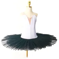 Scenkläder balett kjol tutu svart vit sammet toppar för barn vuxna dansprestanda kostymer kvinnliga skivväv svan sjön klänning