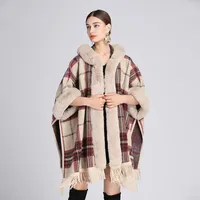 Women&#039;s Wool & Blends Woman&#039;s Coat Manteau Femme Hiver Autumn Winter Woman Fur Collar Hooded Shawl Cape Ladies Woolen Cardigan Tess22
