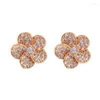 Stud Yunkingdom Elegant Flower Design White CZ Piercing Earrings For Women Girls Gold Color Fashion Jewelry 2022StudStud Odet22