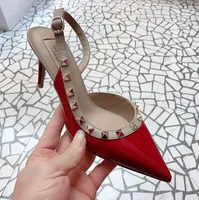 Fashion Sandals women pumps Casual Designer Gold matt leather studded spikes slingback high heels shoes01112